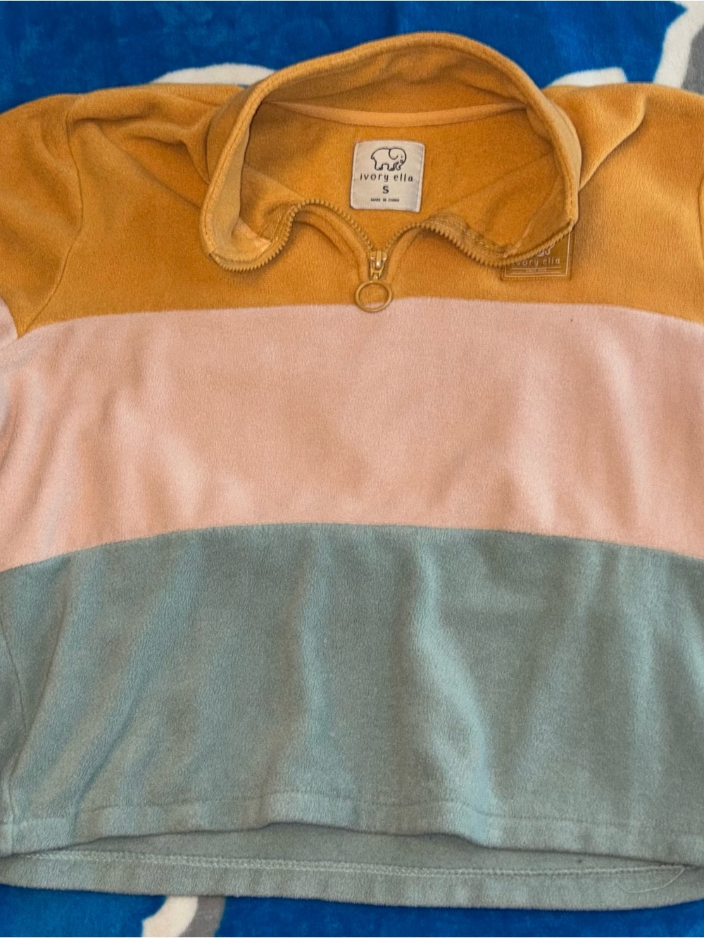 ivory ella Kids Colorblock Quarter-Zip Pullover - Mustard, Pink & Sage